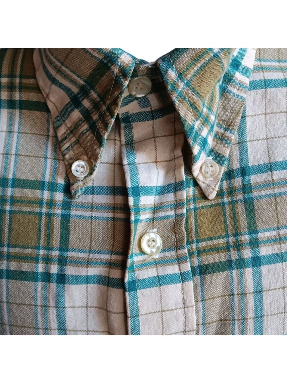 True Vintage Shirt 1980s Oxford Collar Mens Small Green Plaid SS Summer BBQ Indy